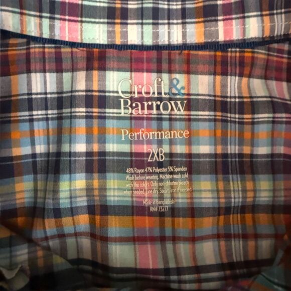 Croft & Barrow Blue Multi-color Plaid Short Sleeve Shirt Size 2XB - Picture 9 of 12